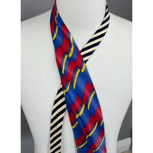 Gianni Versace Mens Silk Necktie Red Blue Yellow Hand Made Spain
